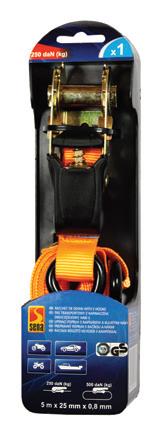 Ratelspanband met haken 5m x 25mm MAX. 500 kg.