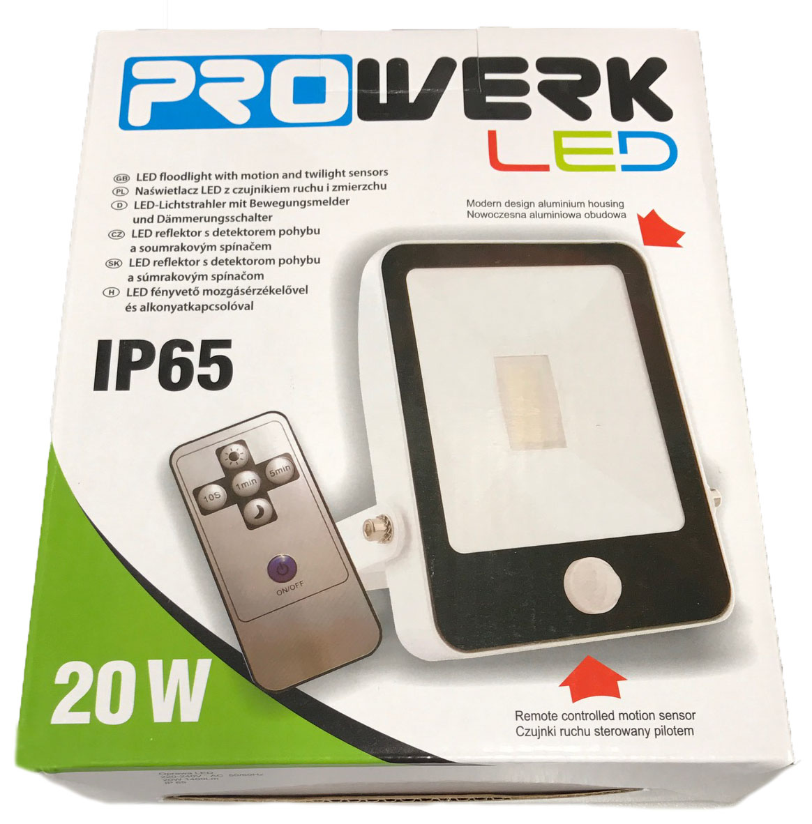 Led wandlamp met sensor dag/nacht Prowerk 20W - IP65 inclusief afstandsbediening