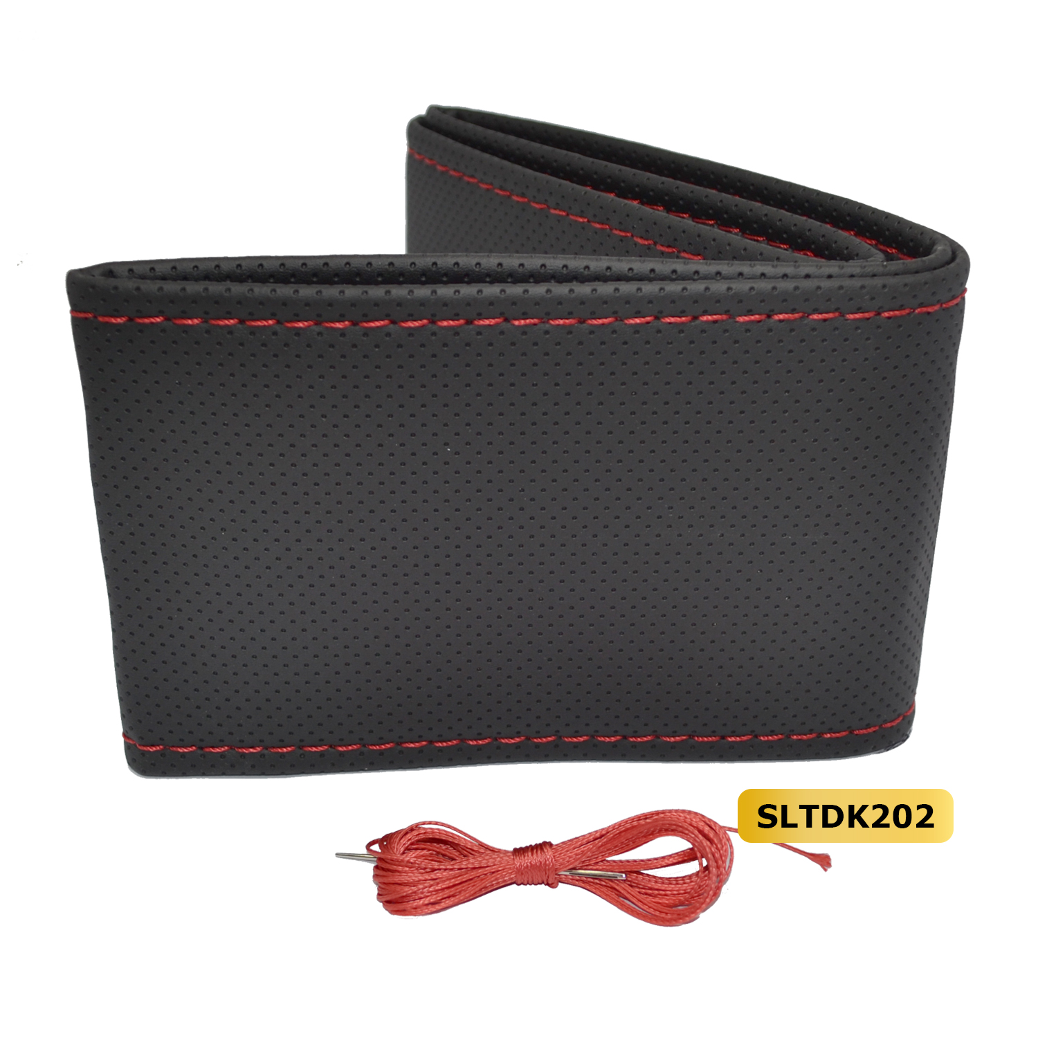 Stuur bekleding (doe-het-zelf) kunstleder geperforeerd - Zwart / rood stiksel