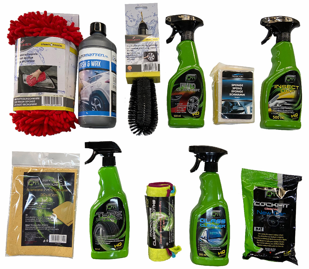 Autowasset XXL (12 delig) alles voor de binnen- en buitenkant van je auto (inclusief gratis emmer)