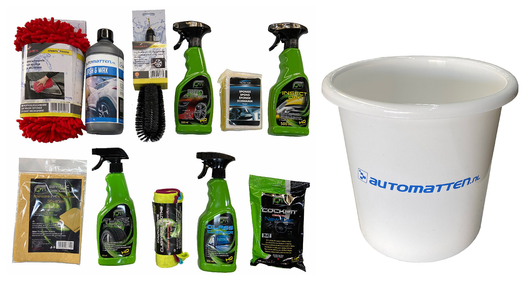 Autowasset XXL (12 delig) alles voor de binnen- en buitenkant van je auto (inclusief gratis emmer)